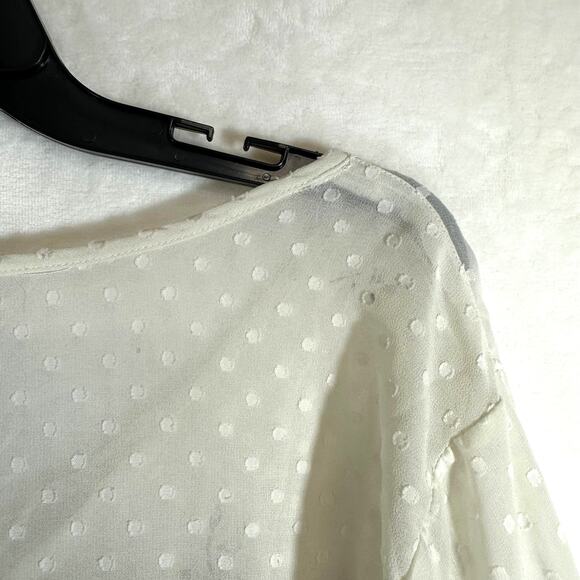 GIA Boho Top XXL White Oversized Sheer Floral Print Peasant Plus Flutter Tassel - Picture 12 of 16